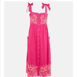 Juliet Dunn Fuchsia Tie-Shoulder Midi Dress with Neon pink Embroidery size 4